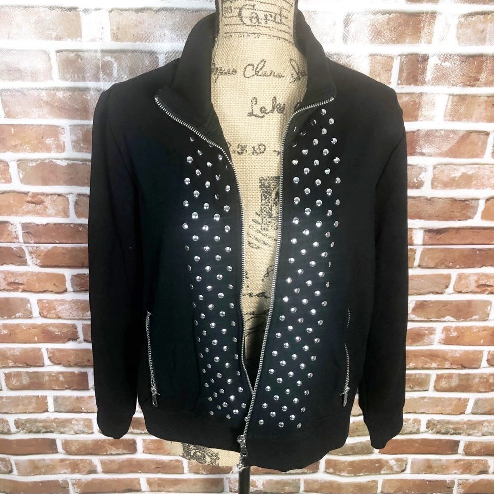 Ruby Rd. Black Studded Zip Up Women’s Jacket Coat - Picture 5 of 9